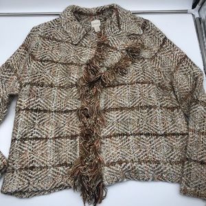 Chico’s size 2 sweater type blazer open front with fringe